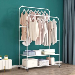Heavy Duty Double Rods Clothes Hanging Rack Moveable Clothes Rail Stable Base US