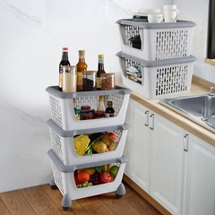 Idotry 5pcs Plastic Stackable Storage Bins – Gray Large Storage Basket w/ Wheels