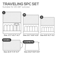 Nacuwa 5Pcs Packing Cubes Travel Clothes Storage Luggage Organizers Bags Pouch