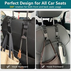 Car Headrest Hooks 4 Pack Adjustable Plastic Organizer Hooks Universal Fit Black