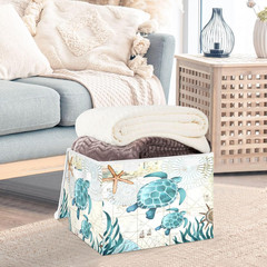 Vintage Ocean Turtle Storage Bins with Lids – Collapsible Organizer Baskets