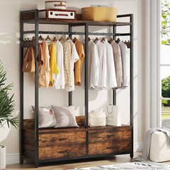 Rustic Closet Organizer with 4 Large Drawers, Freestanding Clothes Garment Rack