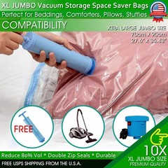XL Jumbo Vacuum Storage Bags Comforters Bedding Clothes Space Saver w/ Hand Pump