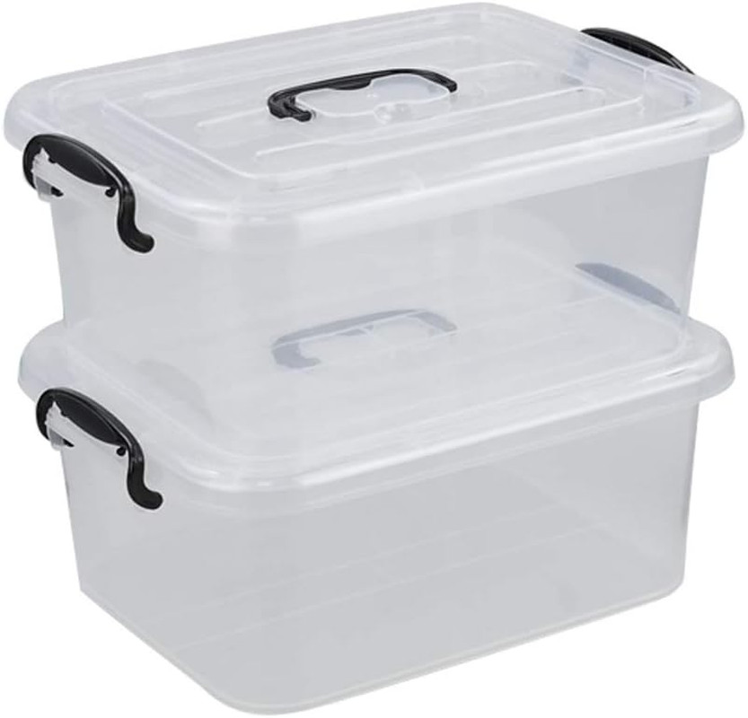 2-Pack 8L Clear Plastic Storage Boxes with Handle for Easy Organization