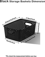 12-Pack Black Plastic Storage Bins with Handles for Home & Classroom Organizatio