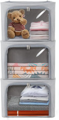 Stackable Storage Bins with Clear Window – 3 Pack Foldable Organizer Set, Grey