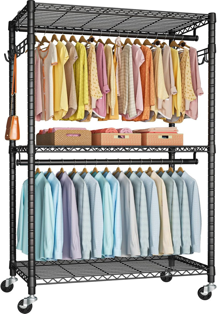 Heavy Duty P1 Plus Rolling Clothes Rack with Wheels, Max Load 524 LBS