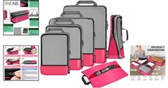 6-Piece Compression Packing Cubes – Expandable Travel Organizers in Fuchsia