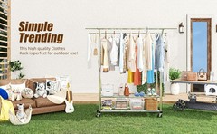 Heavy Duty Clothing Clothes Rack for Hanging, Rolling Double Rod Garment Rack