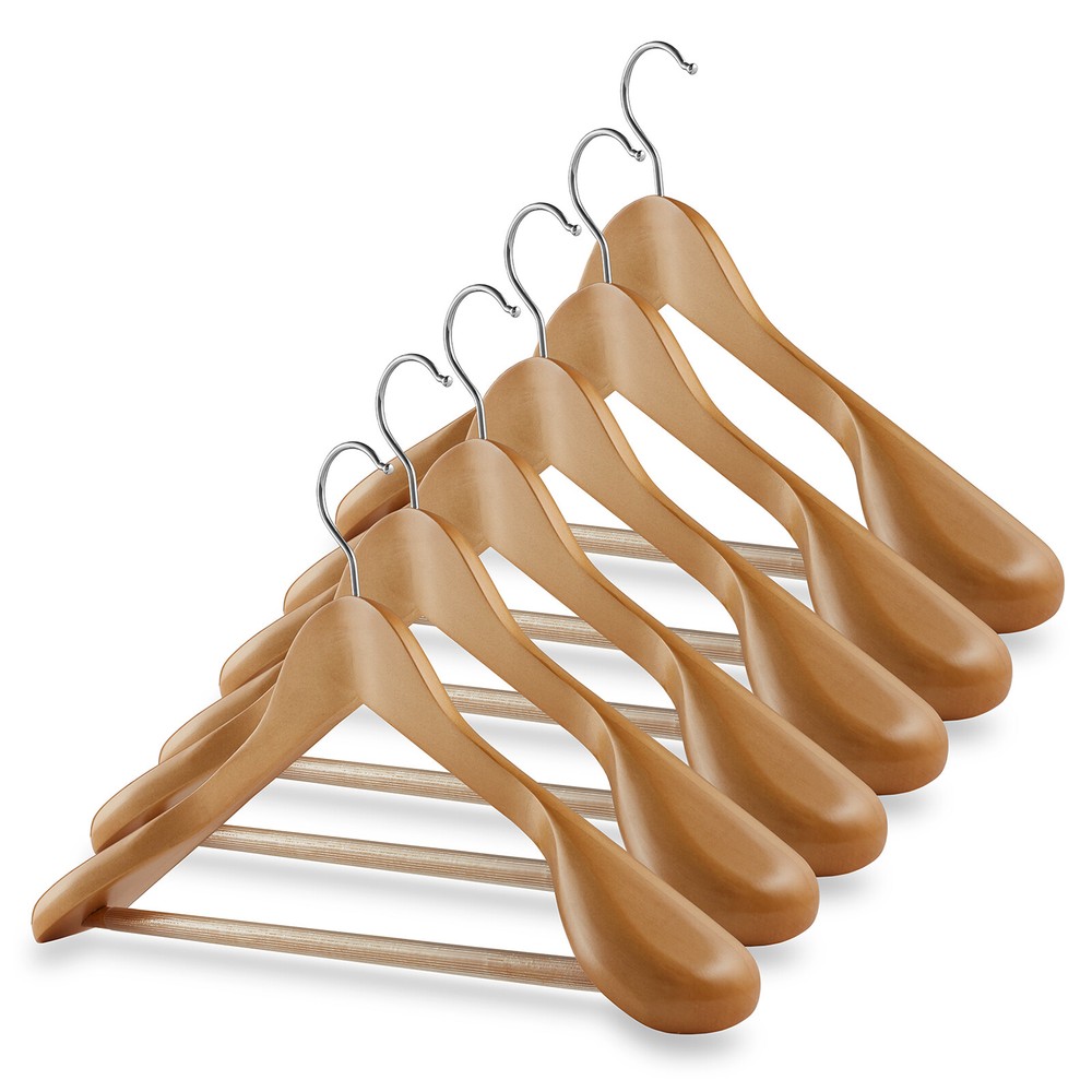 6 Wide Shoulder Wood Suit Hangers – Natural