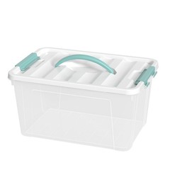 14 Quart Clear Storage Bins Latching Lid Green Handle Organizing Container Box