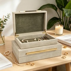 Set of 2 Decorative Box with Lids, Faux Leather Decorative Storage Boxes Mode…