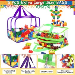6 Colors Widen X-Large Storage Bags 12.6×9.25×6.9In with Labels, Reusable Clear