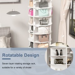 7 Tier Rotating Shoe Rack Tower 360° Revolving Shoe Display Carousel White