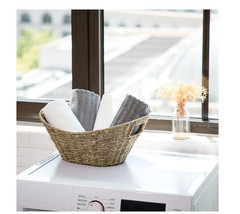 Oval Natural Seagrass Storage Basket with Cut-Out Handles
