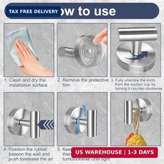 Silver 4 Packs Shower Suction Cup Hooks – Heavy Duty No-Drill Removable Reusable