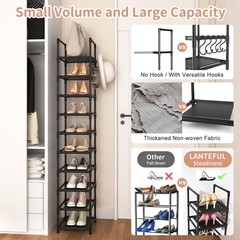 Tall Narrow Shoe Rack Entryway, 10 Tier Metal, 10–15 Pairs, Corner Space Saver