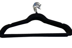 Lot Of 12 Black Velvet Clothes Hangers All With Notches 17” Wide Metal Hangers