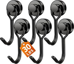 6 Pack Magnetic Hooks Heavy Duty, 30LBS Swivel Swing Neodymium Magnet Hooks
