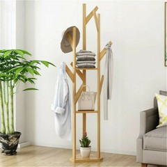 Solid Wood Floor Standing Hat Coat Jacket Hanger Storage Stand W/ Umbrella Rack