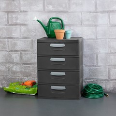 Sterilite 4-Drawer Storage Unit Durable Plastic for Garage, Basement – Dark Gray