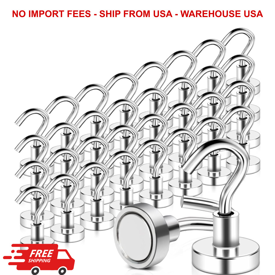 32 Pack Magnetic Hooks Heavy Duty, 25 lbs Strong Magnet Hooks – Multipurpose