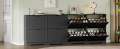 Shoe Storage Cabinet for Entryway with 4 Flip Drawers, Hidden Slim Wood Shoe