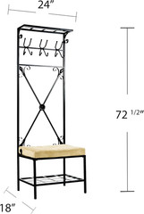 – Dovanti Entryway Storage Rack & Bench Seat – Transitional Design, Black Metal