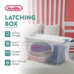 Sterilite 64 Qt Latching Box Stackable Storage Container with Lid, White, 8 Pack