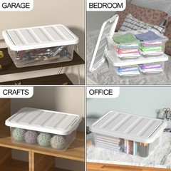 14 Quart Clear Storage Latch Box Plastic Organizing Bin White Lid 2 PCS