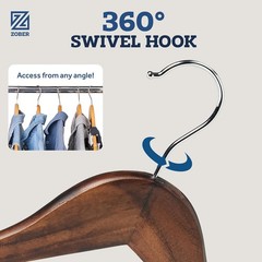 20 Pack Wooden Clothes Hangers, Non-Slip with Bar & Notches for Suits Coats