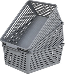 Set of 3 Grey Plastic Weave Storage Baskets – Stylish Organizers for Home