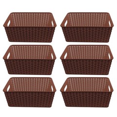 YBM HOME Medium Plastic Rattan Storage Box Basket Organizer – Brown – 6 Pack