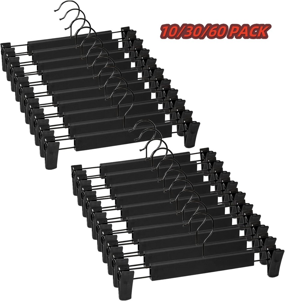 10-60 Pack Adjustable Clip Clothes Pants Hanger Trousers Skirt Dress Slack Rack