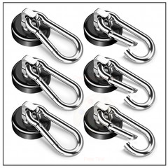6Pack 70LBS Neodymium Magnet Hooks w Swivel Carabiner,Strong HeavyDuty Magnetic
