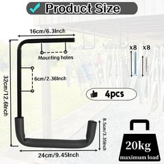 Ceiling Mounted Garage Hooks 9.45×12.6 Inch Overhead Storage Rack 4 PCS Set