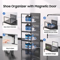 X-Large Shoe Boxes with Magnetic Door, 12-Pack Stackable Shoes Storage Organi…