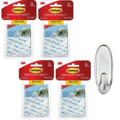 4 Packs 3M Command 6 Medium Clear Hooks & 12 Adhesive Strips Per Pack Max 2 lb