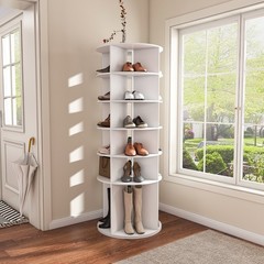 6 Tier Rotating Shoe Rack Tower 360° Revolving Shoe Display Carousel White
