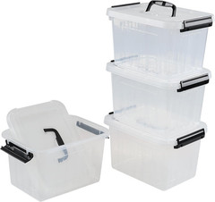 Clear Plastic Storage Box with Lid & Latch – 4 Pack, 5L Bins with Handle