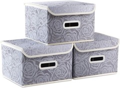 Large Collapsible Storage Bin with Lid 17.7″, Fabric Cube Organizer