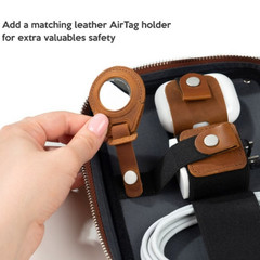 Genuine Leather Portable Electronic Organizer Travel Cable Storage Bag Cord Case