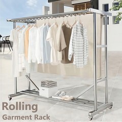 Heavy Duty Clothing Garment Rack Rolling Clothes Organizer Double Rails Hanging