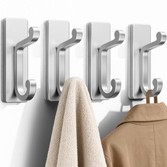 Silver Self Adhesive Hooks – Stick on Hanger for Coats, Hold 13Lbs 4 Pack.