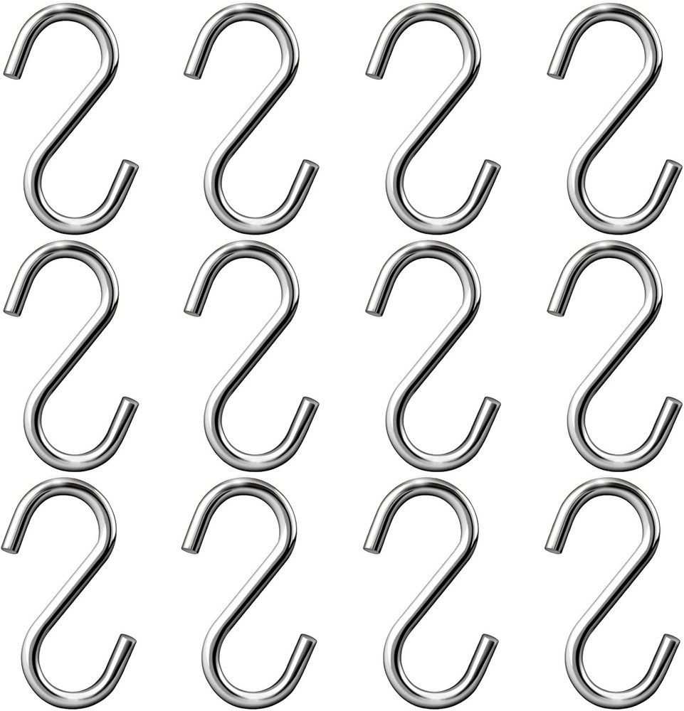 12 Pack Stainless Steel Heavy Duty S Hooks for Hanging, 2inch Small Thick S Hook