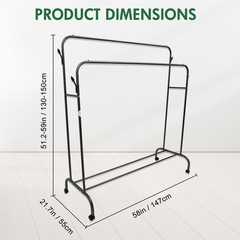 59 in Clothing Garment Rack Rolling Clothes Organizer Double Rails Heavy Duty