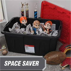 4 Pack Hyper Tough 27 Gallon Storage Bin w/Snap Lid Heavy Duty Black Red