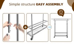 Heavy Duty Clothing Clothes Rack for Hanging, Rolling Double Rod Garment Rack
