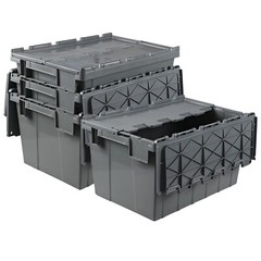 Cand 15 Gallon Plastic Industrial Storage Tote with Hinged Attached Lid, 4 Packs