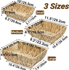 3 Pack Hand Woven Wicker Baskets for Organizing – Natural Storage Bins Set